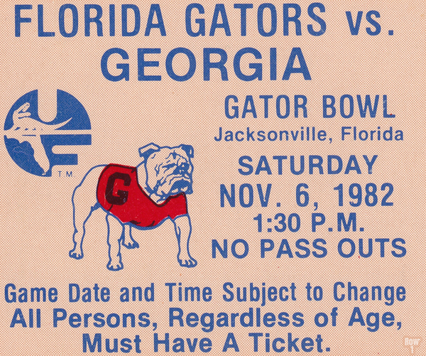 1982 Georgia Bulldogs vs. Florida Gators Football Ticket Art Print