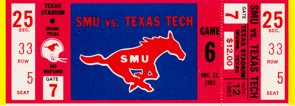 1983 SMU vs. Texas Tech Football Ticket Stub Print Print