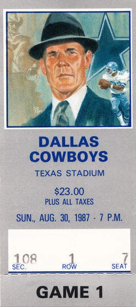 1987 Dallas Cowboys Ticket Art | Tom Landry | Row 1 Print
