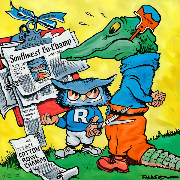 1954 Rice Owl Football Cartoon Art Print