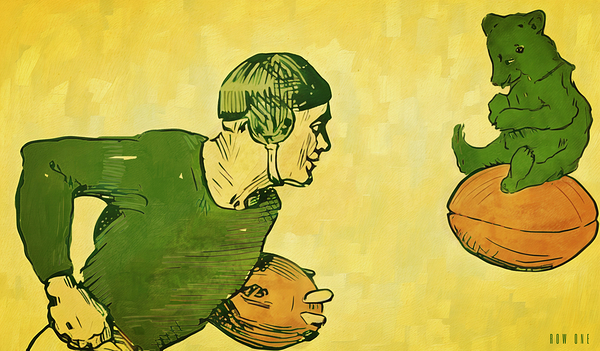 Early 1900s Baylor Bear & Baylor Football Player Art  Print