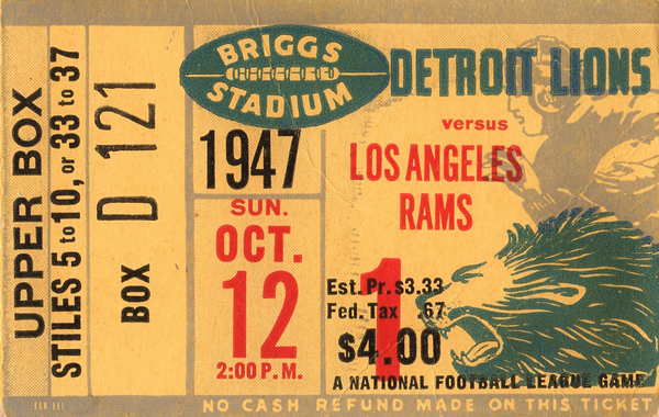1947 LA Rams at Detroit Lions Ticket Art Print