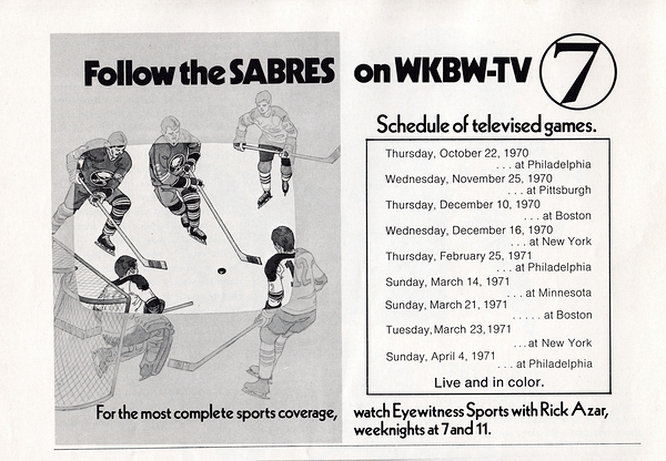 1971 Buffalo Sabres WKBW TV 7 Ad Print