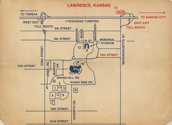 1980s Lawrence Kansas Map Print