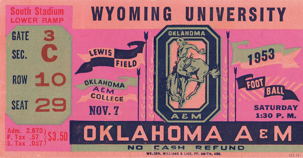 1953 Wyoming vs. Oklahoma A&M Football Ticket Print