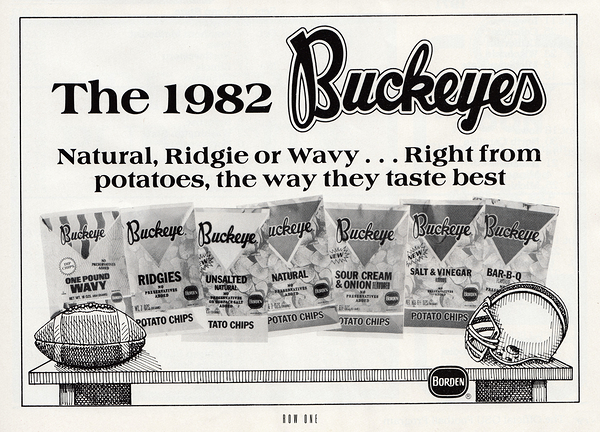 1982 Buckeyes Potato Chips Ad by Row One Brand
