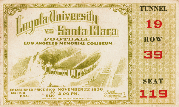 1936 loyola santa clara ticket Print