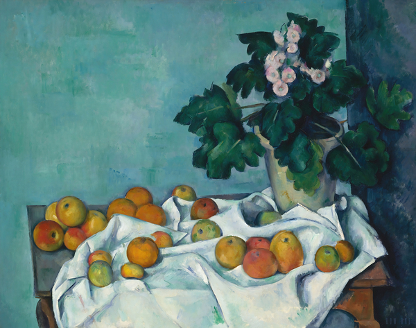 Still Life with Apples and a Pot of Primroses ca. by Row One Brand