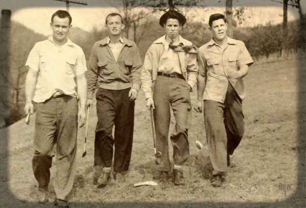 four college kids golfing 1940s Print