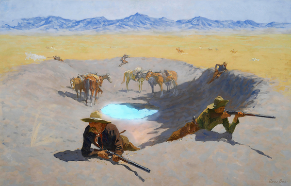 frederic remington watering hole western art Print