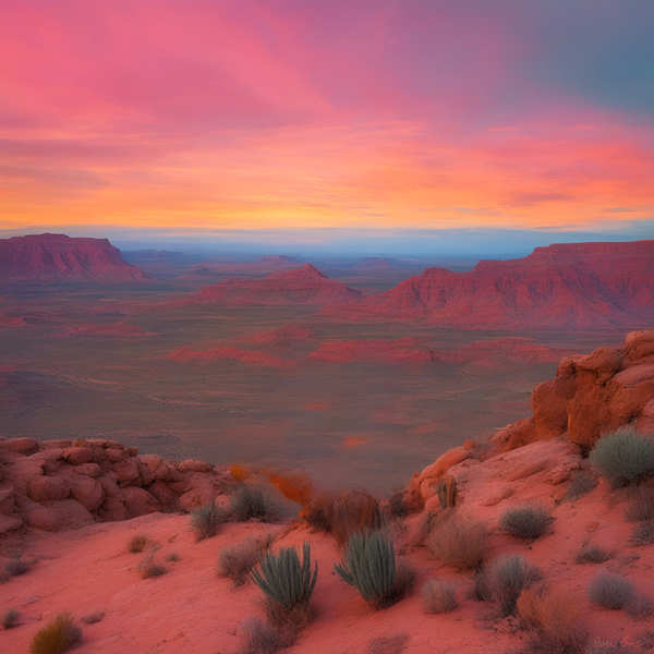 looking out in desert sunset Print