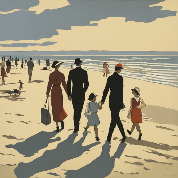 people walking on the beach Print
