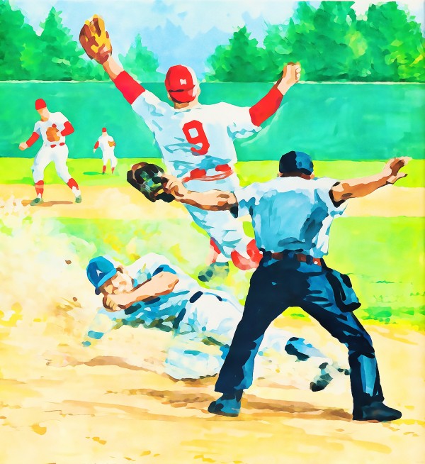 safe at home watercolor baseball art Print