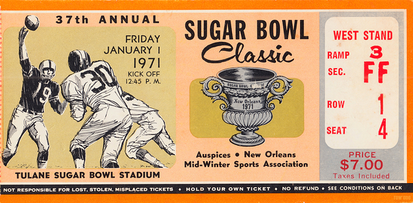 1971 Sugar Bowl Ticket Canvas Art Print