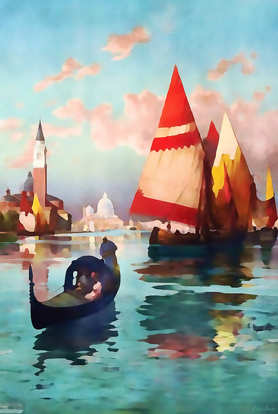 venice watercolor art remix  Print