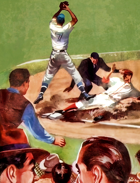 vintage baseball art safe at third Print
