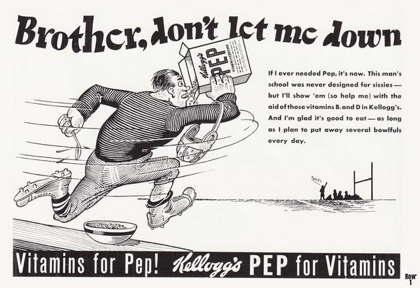 1940s Kellogs Pep Cereal Football Ad Print