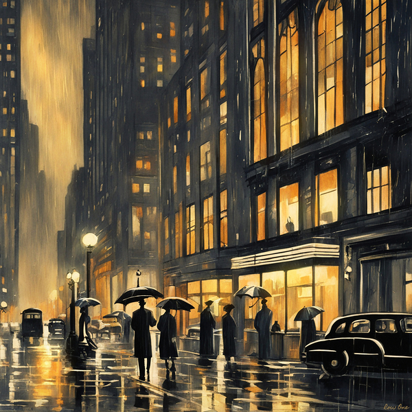 Vintage New York City at Night in the Rain  Print