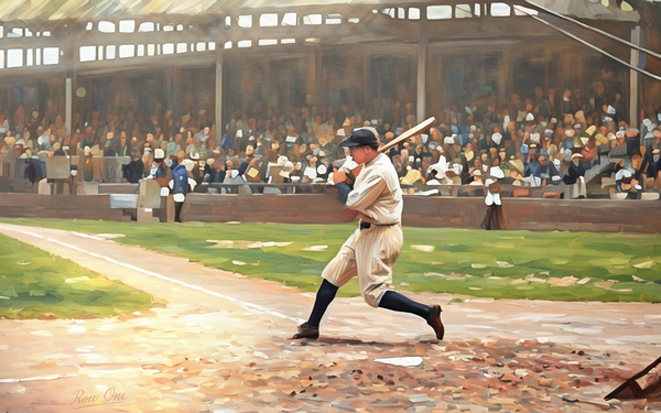 Babe Ruth at Bat Mixed Media Painting Print