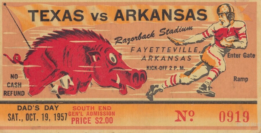 1957 University of Arkansas Texas Football Ticket Canvas by