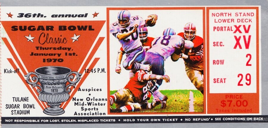 1970 Sugar Bowl Ticket Art Ole Miss Win by Row One Brand Wall Art