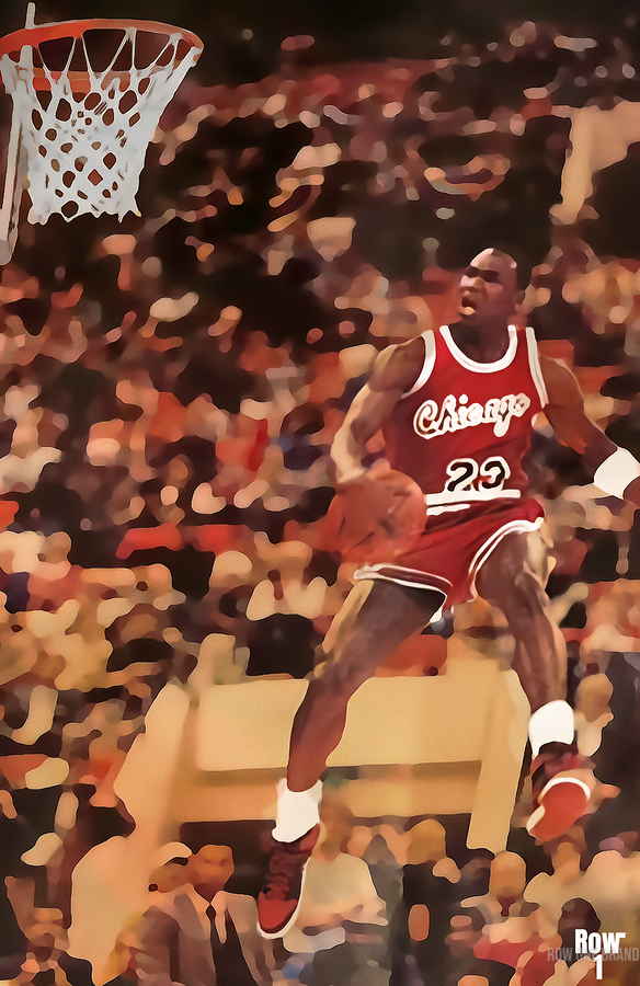 1985 michael jordan painting basketball dunk art by Row One Brand