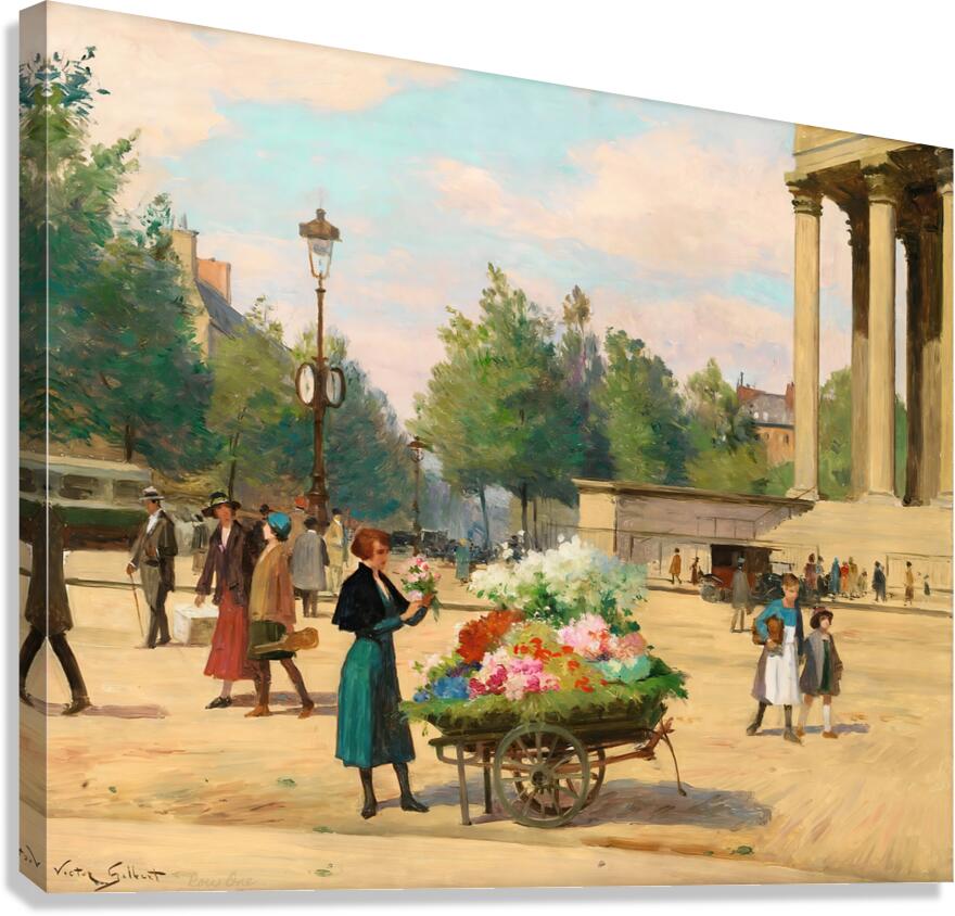 Flower Vendor Before The Madeleine Church Paris V Canvas Print