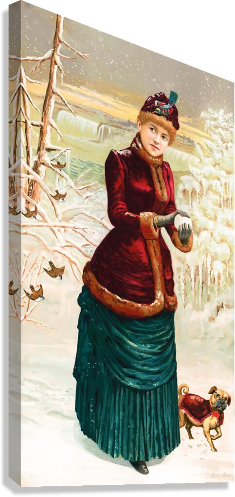 late 1800s woman in snow Canvas Print