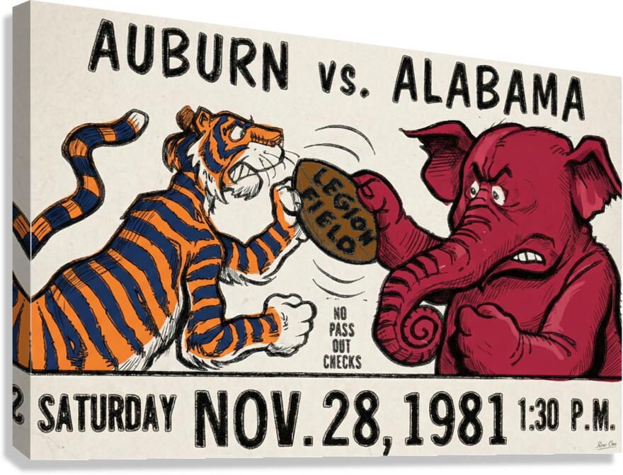 vintage alabama auburn cartoon art Canvas Print