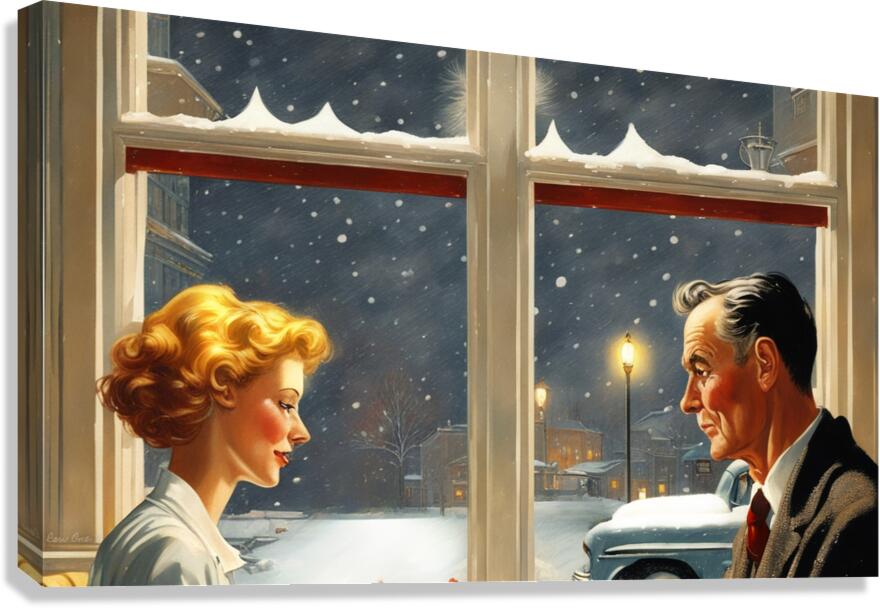 snowy night at the diner  Canvas Print
