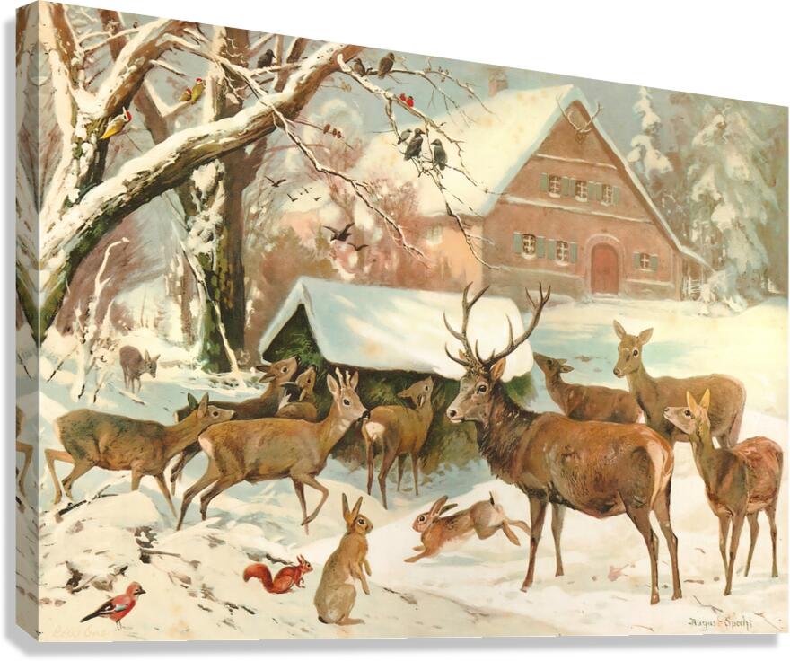 Deer in the Snow 1906 Canvas Print