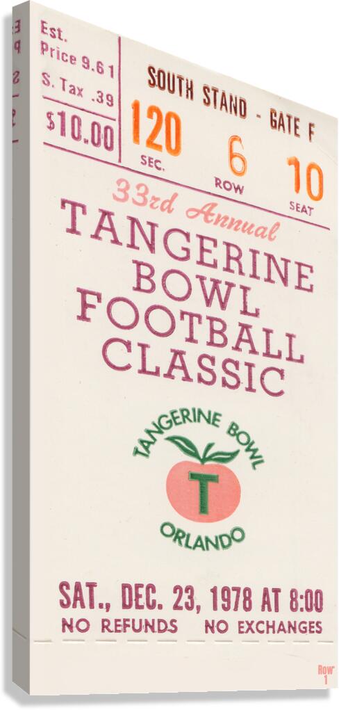 1978 Tangerine Bowl Ticket Stub Art Canvas Print