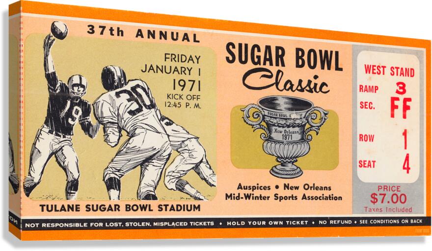 1971 Sugar Bowl Ticket Canvas Art Canvas Print