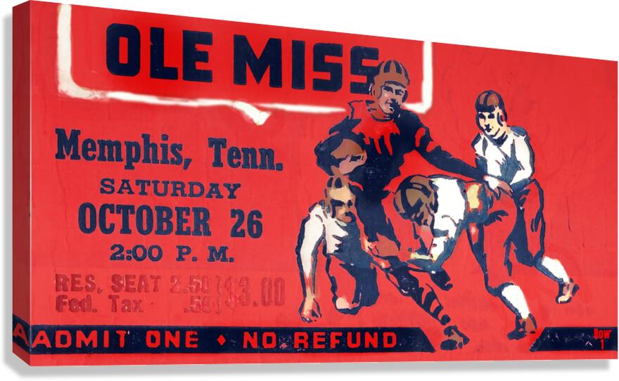 1946 Ole Miss Football Ticket Stub Remix Art Canvas Print