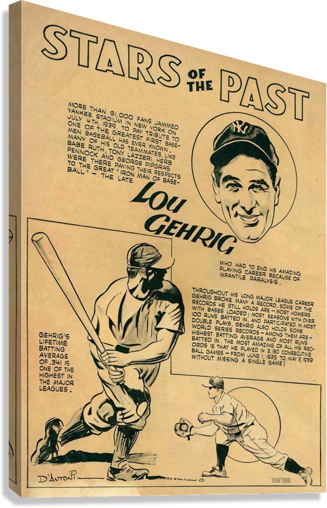 Lou Gehrig Cartoon Art Canvas Print