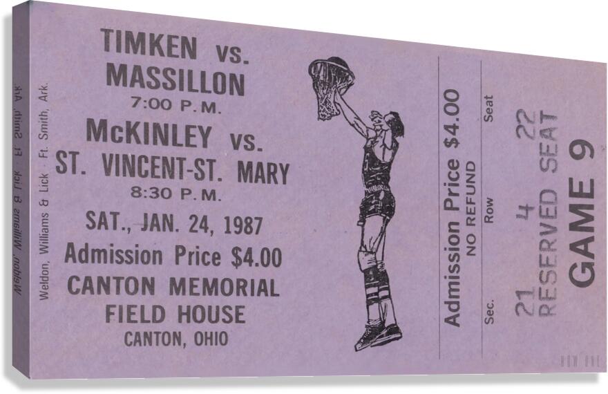 1987 timken massilon basketball ticket art  Canvas Print