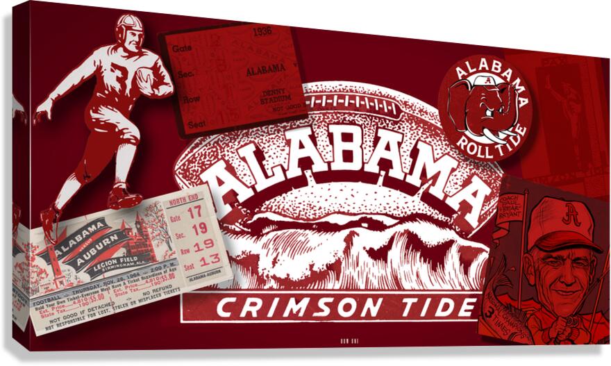 Vintage Alabama Football Memorabilia Collage Art Canvas Print