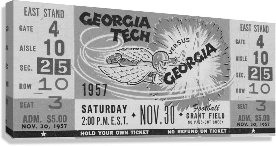 1957 Georgia Tech vs. Georgia Black and White Ticket Remix Canvas Print