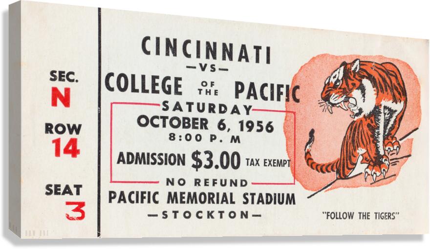 1956 Pacific vs. Cincinnati Football Ticket Art Canvas Print
