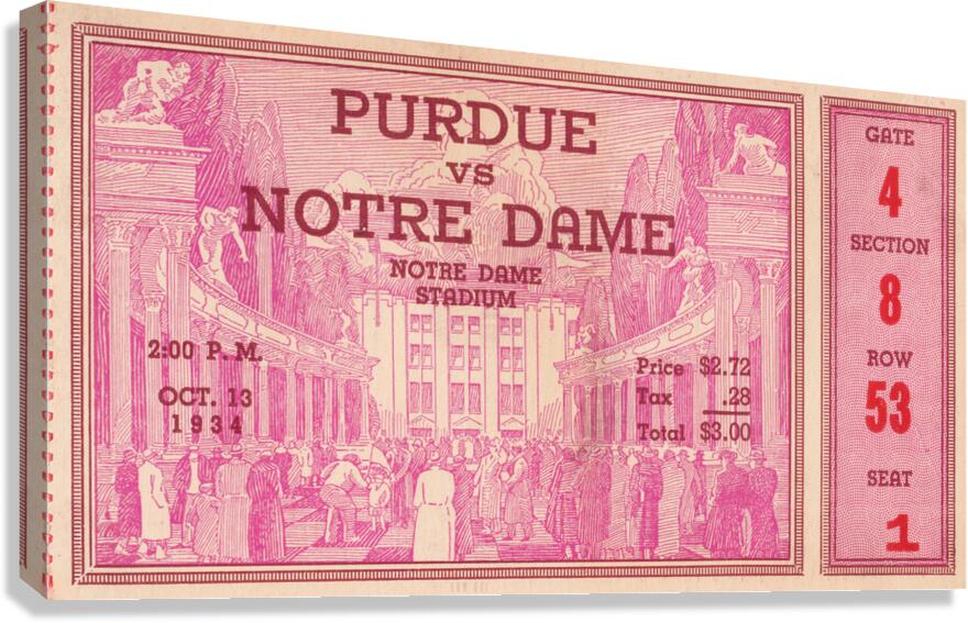 1934 Notre Dame vs. Purdue Football Ticket Art Canvas Print