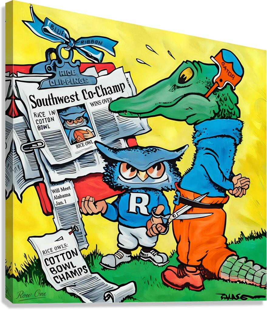 1954 Rice Owl Football Cartoon Art Canvas Print