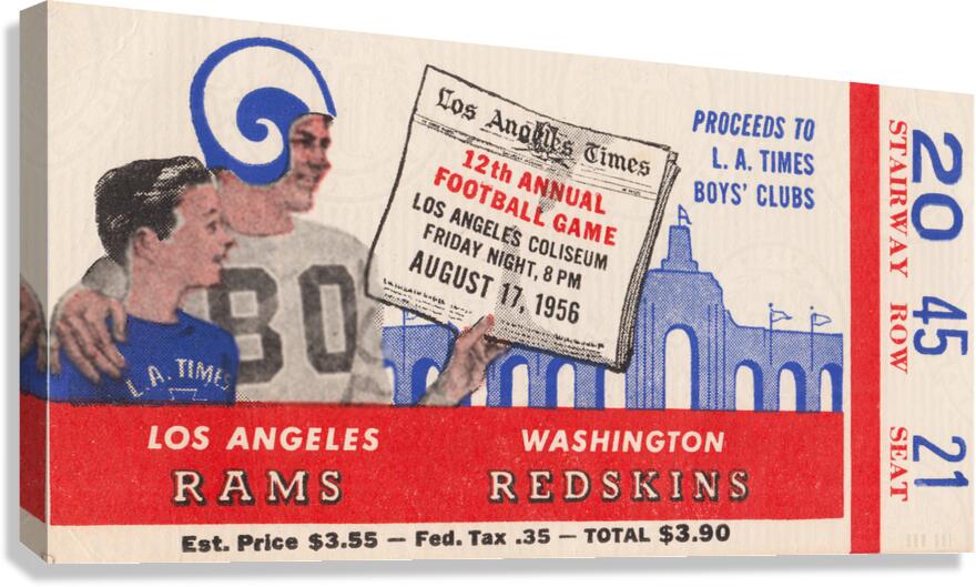 1956 LA Rams vs. Washington Redskins Ticket Art Canvas Print