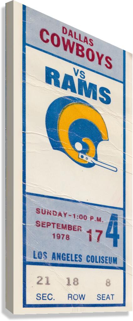 1978 Dallas Cowboys vs. LA Rams Ticket Art Canvas Print
