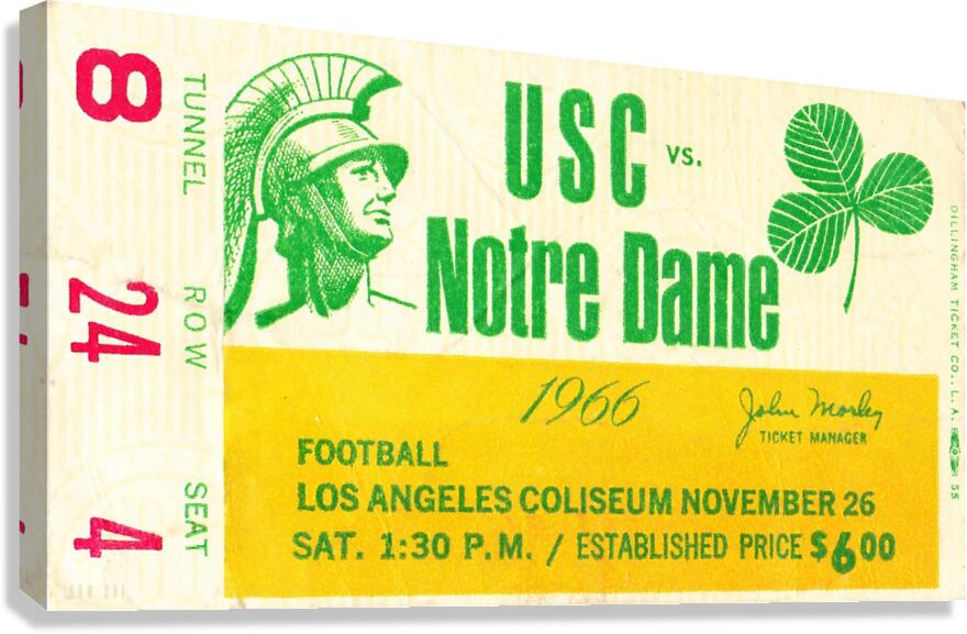 1966 USC vs. Notre Dame Football Ticket Art Canvas Print