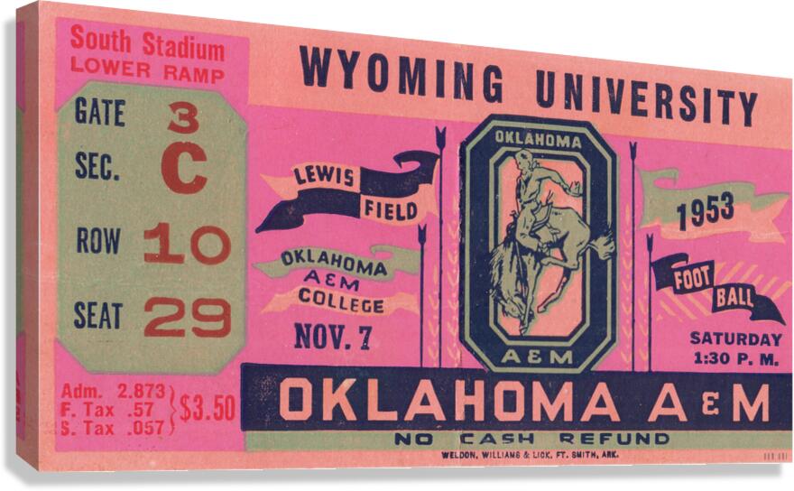 1953 Wyoming vs. Oklahoma A&M Football Ticket Canvas Print