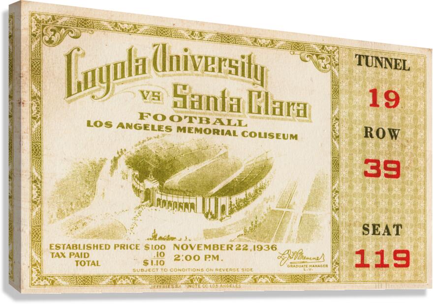 1936 loyola santa clara ticket Canvas Print
