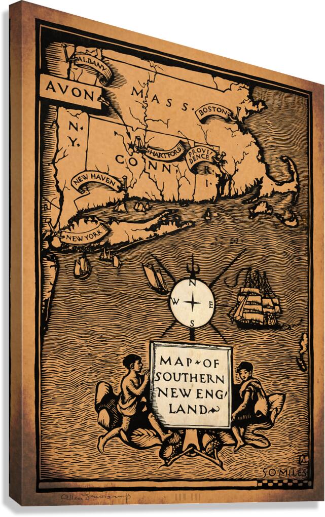 Early 1900s Map of Southern New England Canvas Print