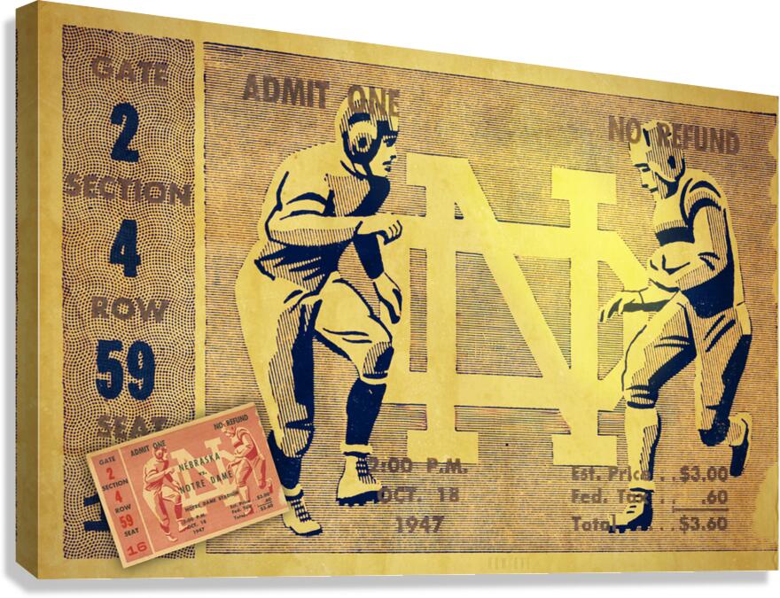 1947 Notre Dame Football Ticket Remix II  Canvas Print