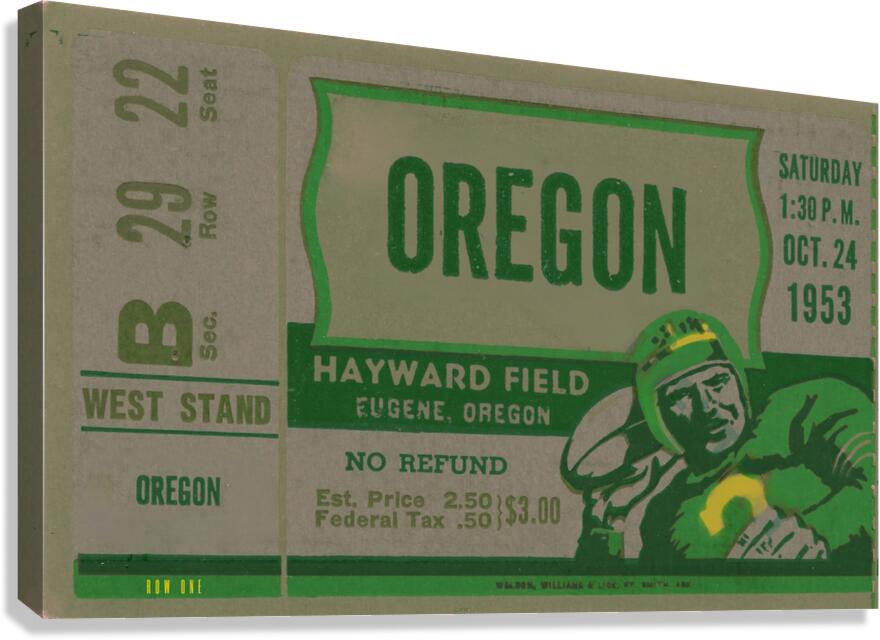 1953 Oregon Ducks Football Ticket Remix Art  Canvas Print