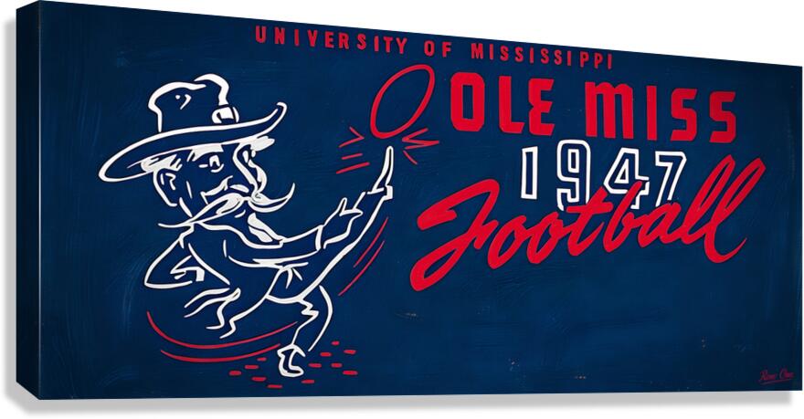 1947 Ole Miss Colonel Reb Football Art Canvas Print
